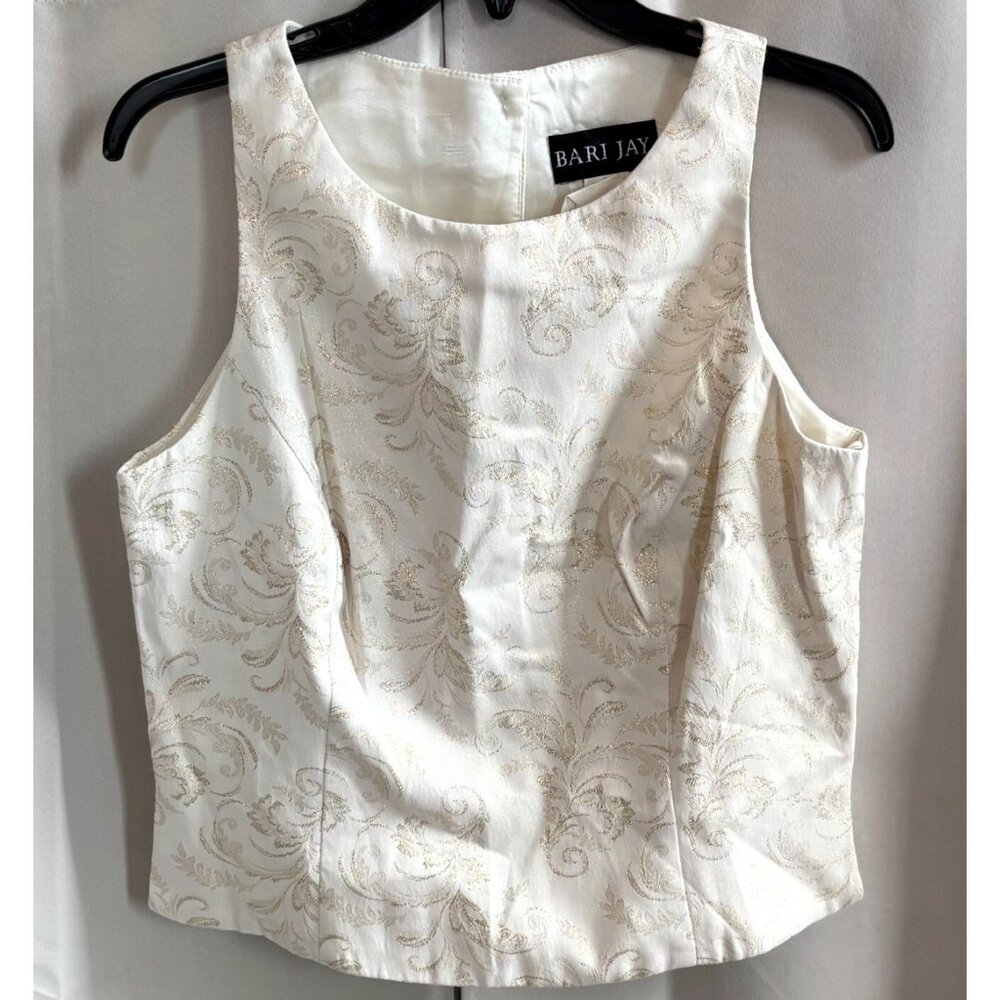 Vtg Bari Jay Women Top Size 11-12 Floral Gold Jacquard Fitted Coquette Y2K 17908